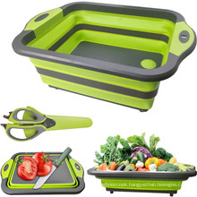 Foldable chopping board portable camping kitchen sink with multi-purpose kitchen scissors  Foldable wash basket Silicone bowl